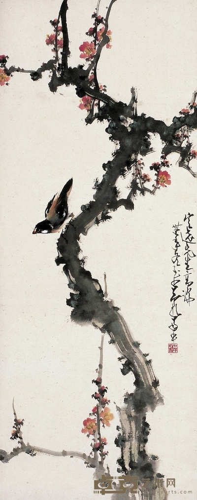 赵少昂 喜上梅梢图 98×39cm