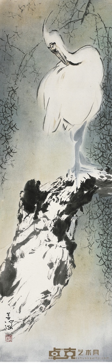 杨善深 翠柳白鹭图 106.5×34cm