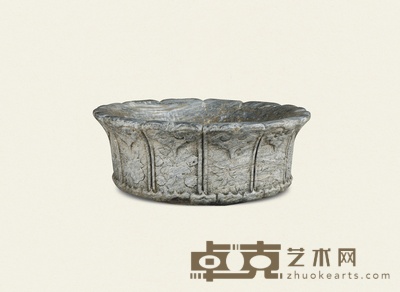 明·青白石如意花卉纹石盆 65×65×24 cm