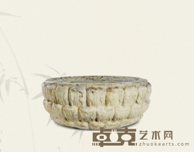 明·汉白玉莲瓣纹石盆 47.5×47.5×20cm