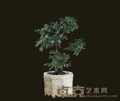 清·汉白玉开光八角形石盆 29×29×76cm
