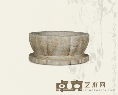 清·汉白玉葵口石盆 62×62×27 cm
