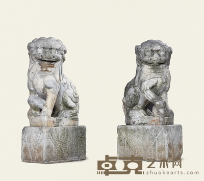 明·青白石万历款石狮一对 170×80×45cm