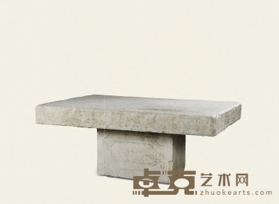 明·汉白玉满工龙纹长方形石桌 184×112×75cm板厚:20cm