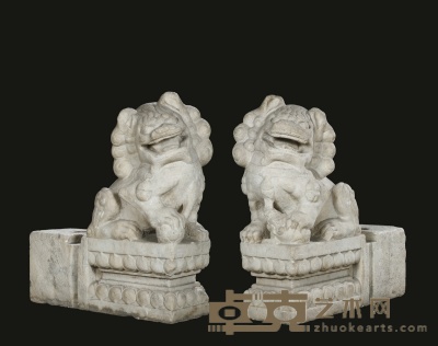 清·汉白玉狮形门枕石一对 67×26.5×83cm