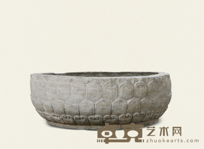 元·青石莲瓣纹石盆 105×105×37cm