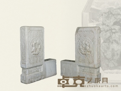 清·汉白玉长方形门枕石一对 78×15×90 cm