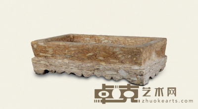 清·柳叶石长方形石盆 99×57×27 cm