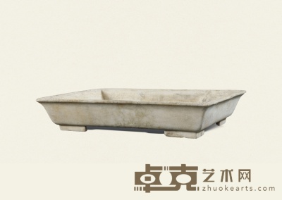 清·汉白玉敞口石盆 47×35.5×9cm