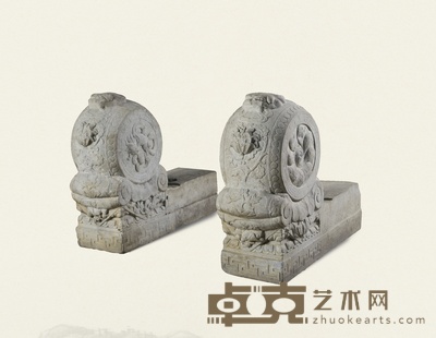 清·青白石门枕石一对 107×61×16cm