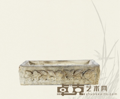 清·青白石花卉纹长方形石盆 52×27×13cm