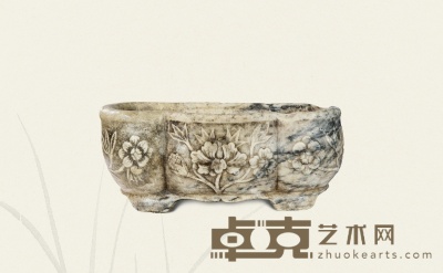清·汉白玉海棠形石盆 43.5×27.5×17cm