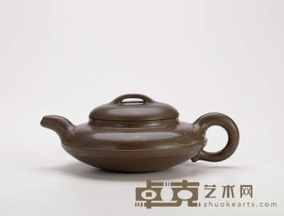 清末民国·储铭制紫泥线圆壶 7×18cm