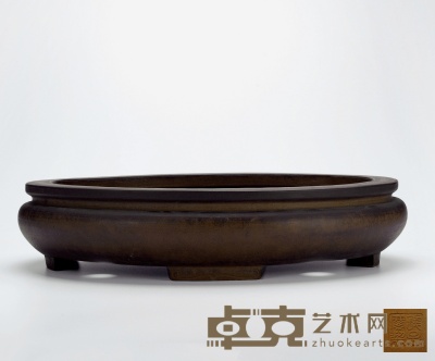 清晚期·钱子麐制款段泥蒲包口椭圆盆 9.8×45.5cm