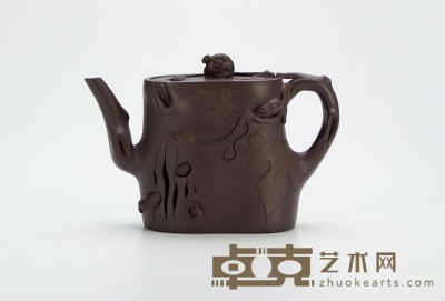 清中期·紫泥松鼠树桩壶 10.4×15.6cm