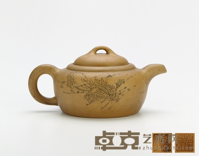 民国·吴德盛制款程盘根制泉石刻段泥圆壶 8.9×18.5cm
