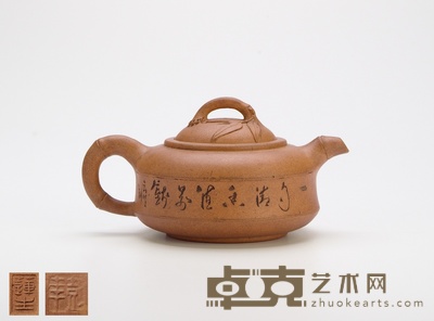 清末民国·莲生彭年款竹鼓壶 9×17cm