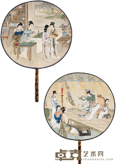 潘志云 仕女 直径29cm ×2
