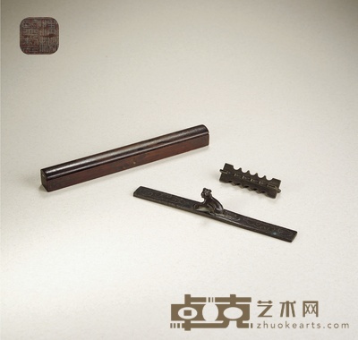 清·贺天健旧藏文房三件 1.高:2.7cm 长:25cm 宽:2.4cm 2.高:3.5cm 长:22.