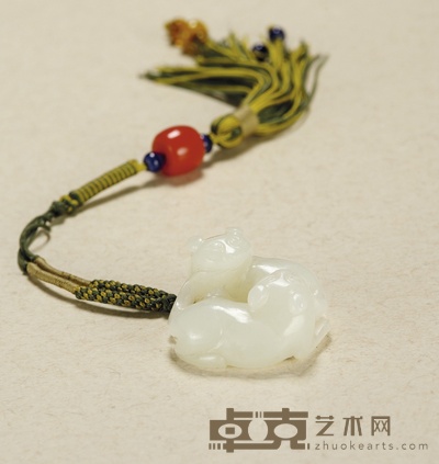 清·白玉雕双欢把件 高:2.5cm 直径:4.1cm