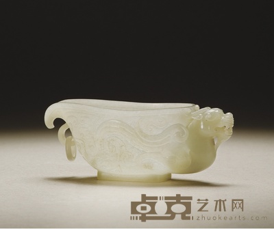 清·白玉雕痕都斯坦兽首杯 高：5cm 长：13.6cm