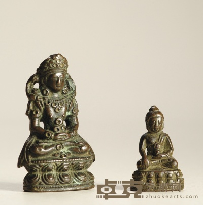 清·铜鎏金阿閦佛坐像、铜制无量寿佛坐像 1.高：3.4cm 2.高：5.8cm 数量：2件