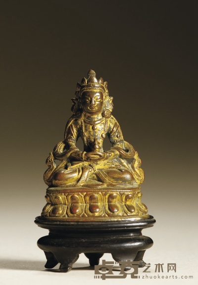 清·铜鎏金无量寿佛坐像 高：5.3cm 带座高：7.2cm