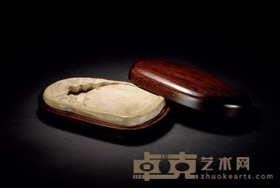清·松荫煮茗随形白石砚 22×13×3cm