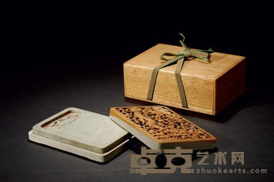 清康熙·御铭鸾凤献寿松花石砚 12.7×8.7×1.3cm