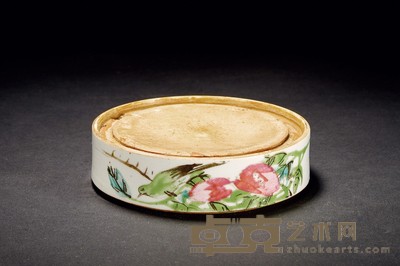 清·花鸟纹圆形粉彩瓷砚 径:12.2cm高:3cm