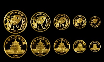 1986年熊猫精制金币一套五枚