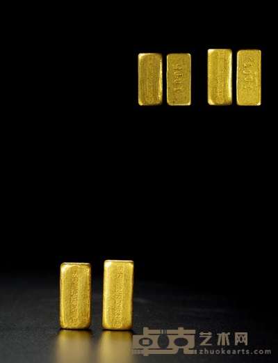 清·“甬方聚元天足赤福” 一两金锭一组二枚 编号1005重: 31.4g 编号1007重: 31.6g 数量:2