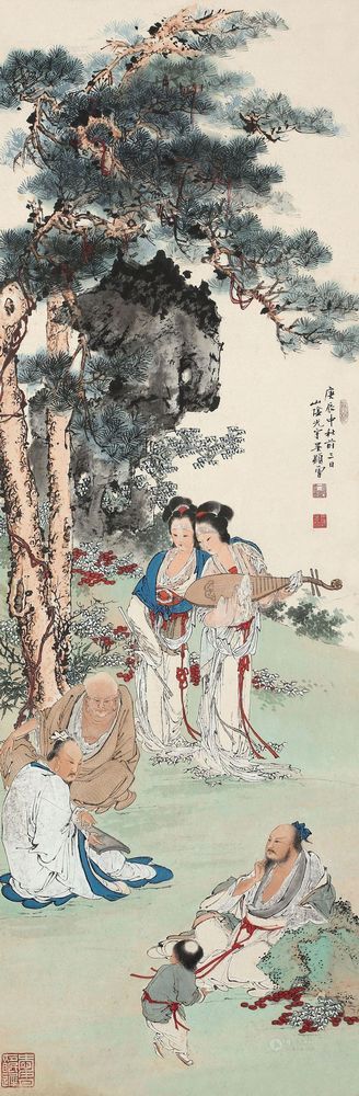 吴光宇 庚辰（1940年）作 赏琴图 镜心