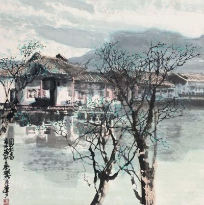王梦湖 壬申（1992年）作 园林春 镜心
