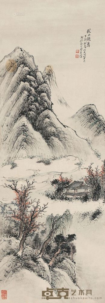 许尧 丁卯(1927年)作 秋山晚霭 立轴 <em>91×32cm?</em>