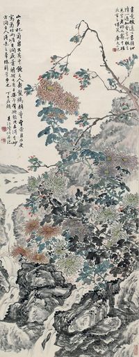 陆恢 丁巳（1917年）作 菊石 立轴