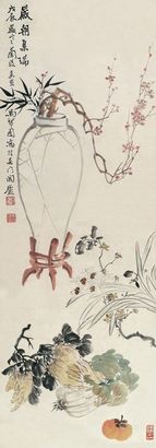 马万里 戊辰（1928年）作 岁朝集瑞 立轴