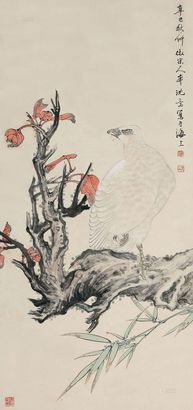 沈一斋 辛巳（1941年）作 红叶竹鹰图 立轴