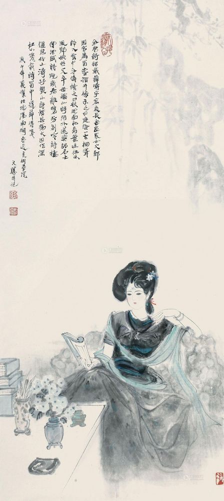 lot:99 王义胜 庚午(1990年)作 仕女 立轴