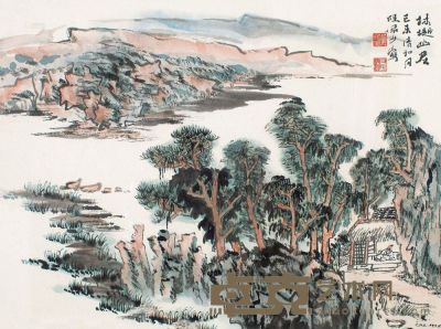 陆俨少 己未（1979）年作 林樾幽居 镜框 33×45cm