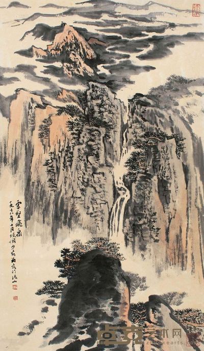 陆俨少 1978年作 云壑飞泉 镜片 83×48cm