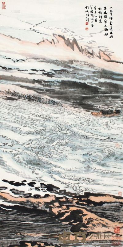 陆俨少 辛未（1991）年作 杜陵诗意图 镜片 138.5×68cm