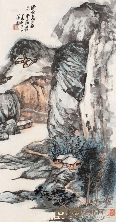 张大千 丁未（1967）年作 秋日山居 镜片 96×50cm