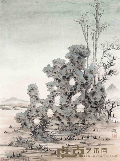 姚媛 竹石图 44×32cm