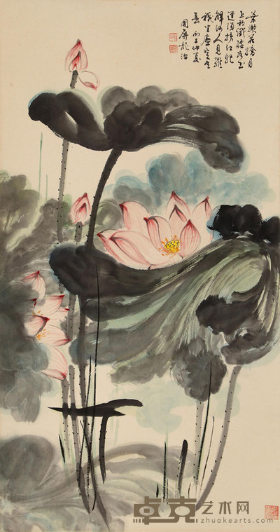 龙国屏 荷花 99×53cm