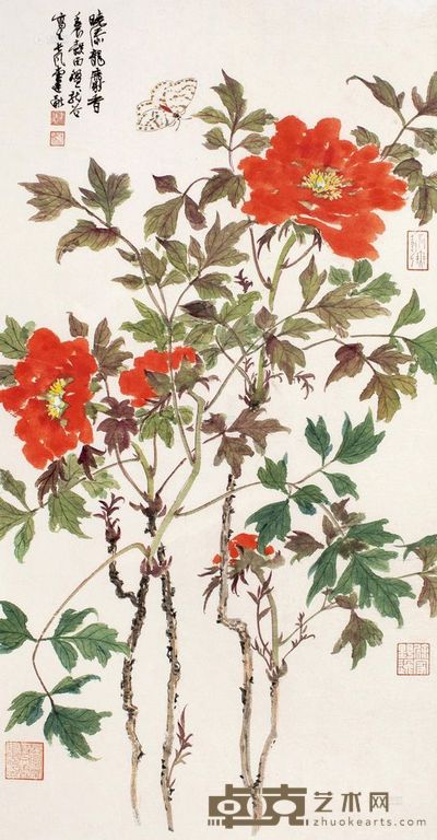 徐建融 壬辰(2012)年作 蝶恋花 镜框 <em>74.5×38cm</em>