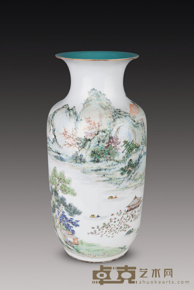 清 浅绛彩山水瓶 H 45 cm