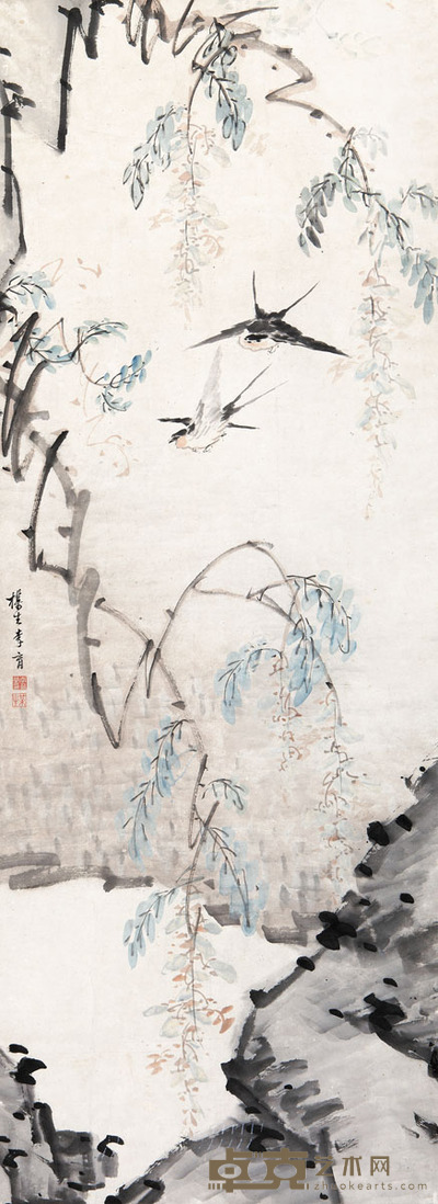 李梅生 紫藤双燕图 138 × 49cm. 约6.1平尺
