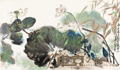 萧平 荷塘翠鸟 68 × 114cm. 约7平尺