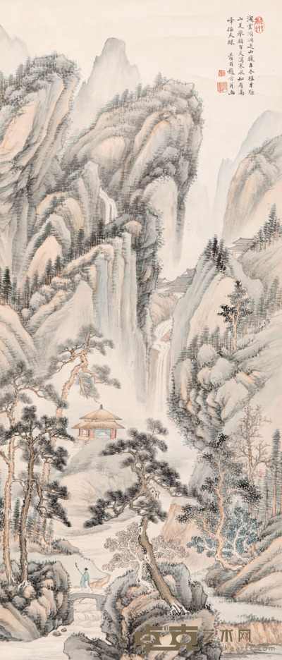 赵晋（清代） 叠嶂松瀑图 101 × 43.5cm. 约4平尺